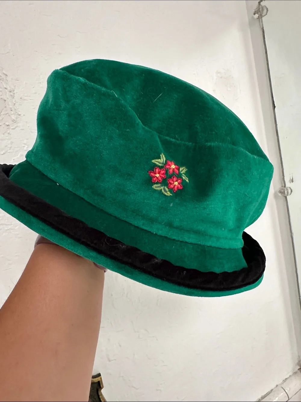 Gymboree Green Velvet Floral Embroidered Kids Hat